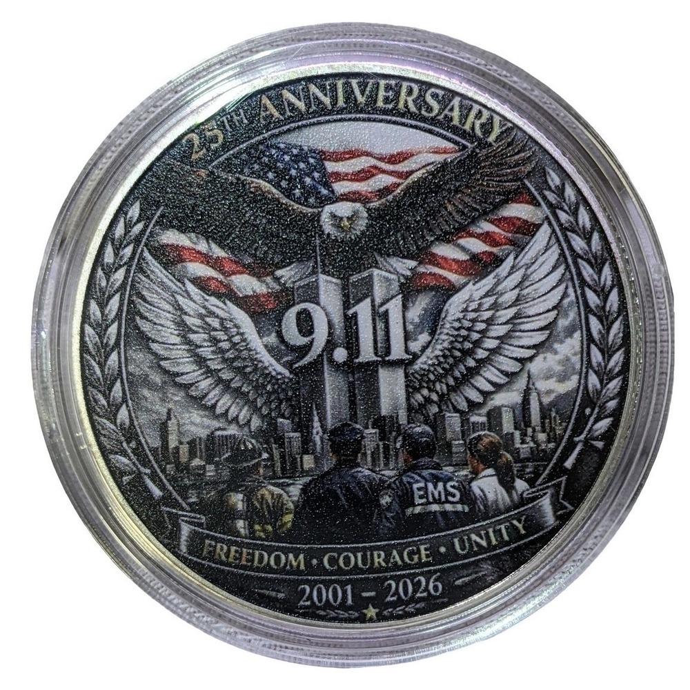 9/11 Challenge Coin Commemorative 25th Anniversary EMS Firefighters Silver